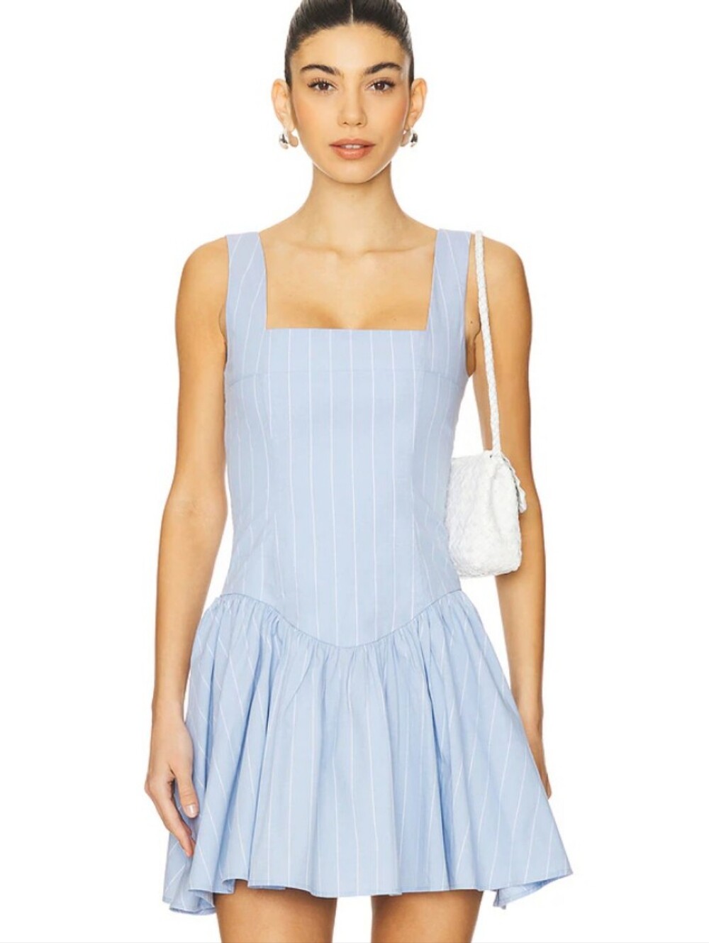 WeWoreWhat Corset Peplum Mini Dress in Pinstripe Classic Blue 0 XS